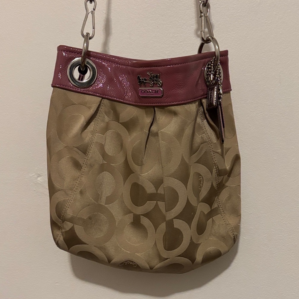 Coach Vintage Signature Madison Canvas Shoulder & Crossbody Bag with Pink Trim